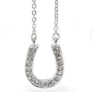 Girls Womens Miniature Arabian Horse Shoe Clear Pave Crystal Charm Necklace